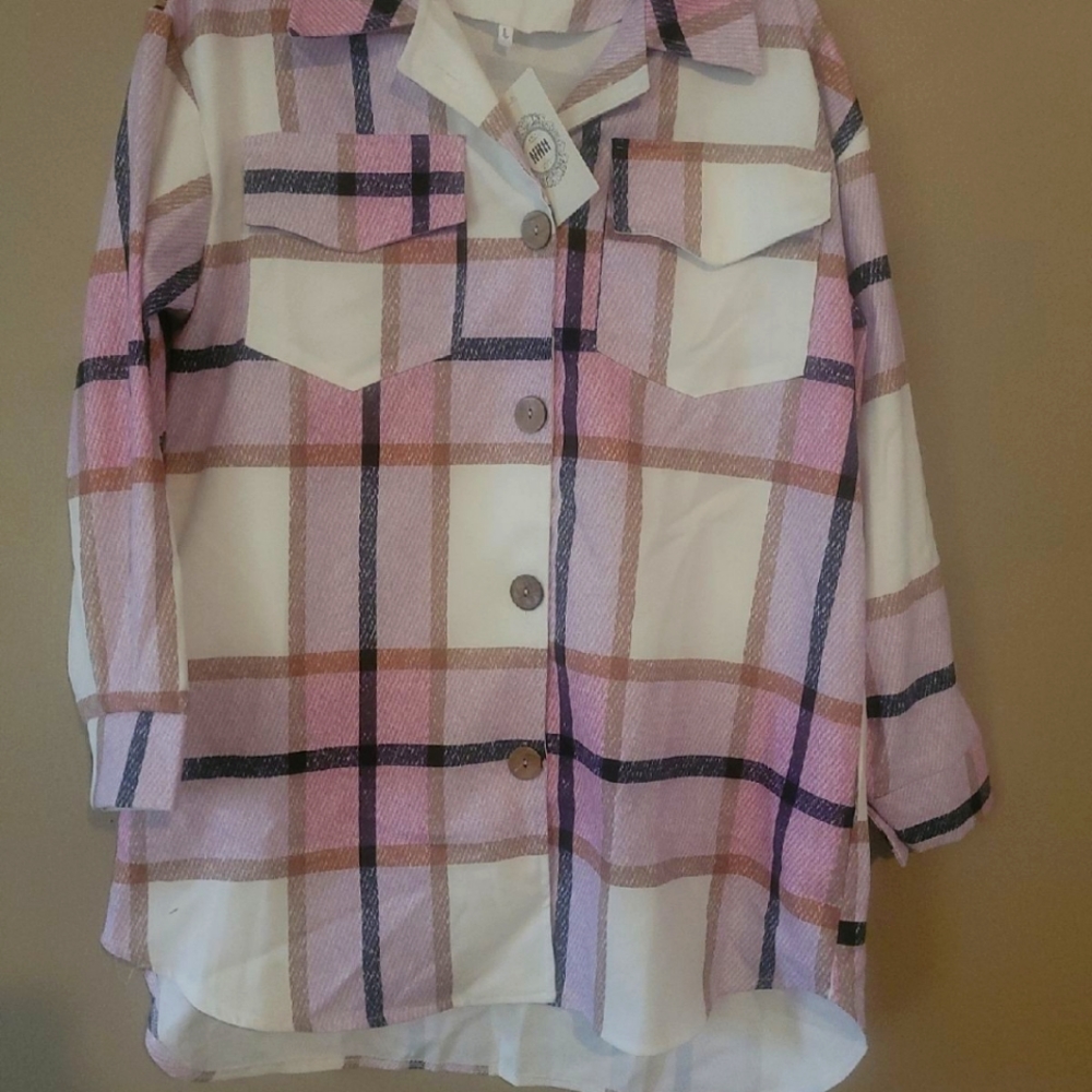 Plaid large button up multi colored